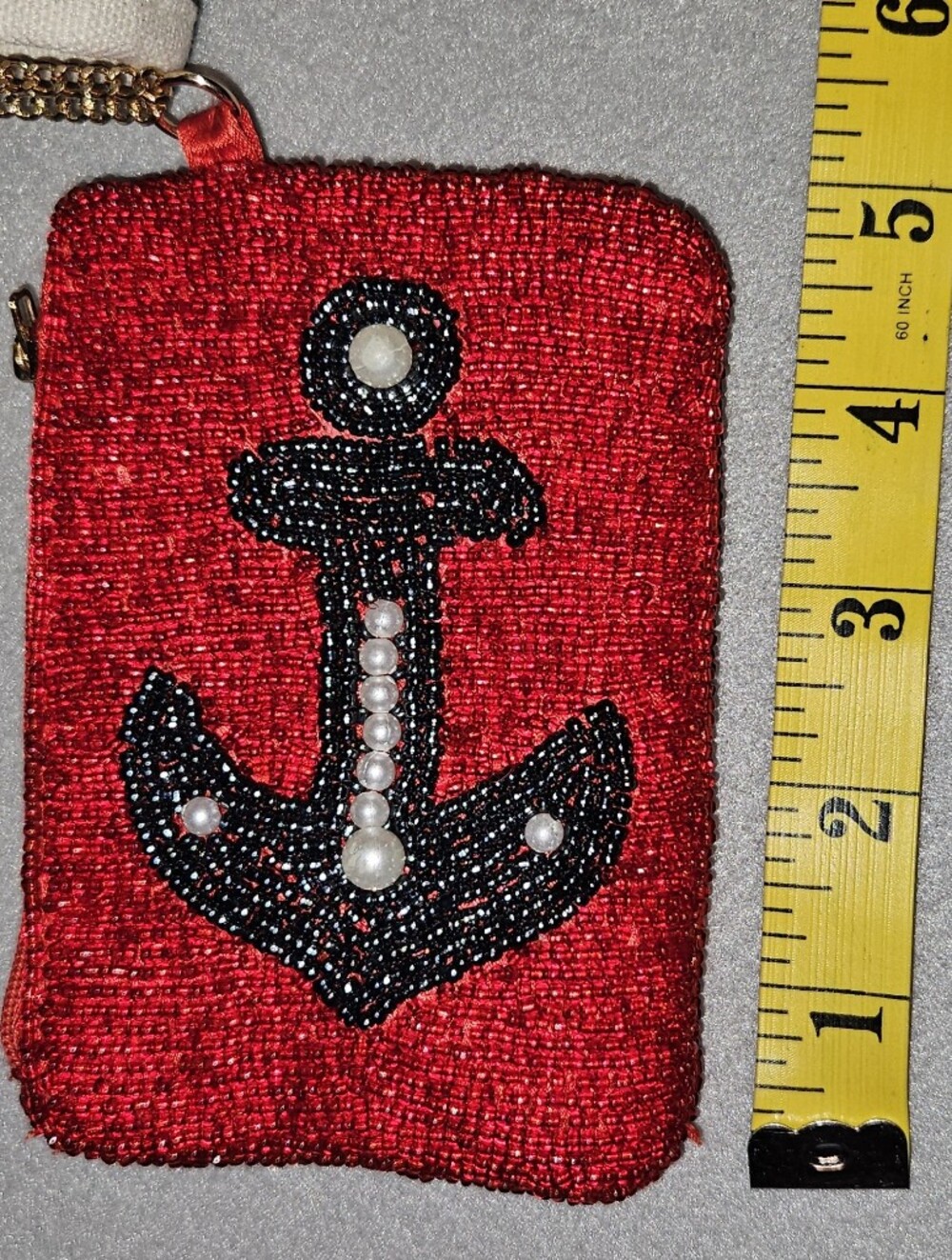 Handcrafted in India Viral NWT Beaded Canvas Mini Tote & Anchor Coin Purse Red - Picture 13 of 15